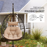 Hanging Egg Chair with Stand Thick Cushion and Headrest for Garden Patio Balcony Khaki by Outsunny