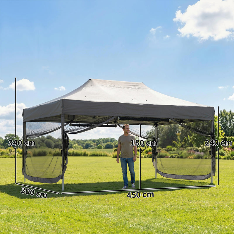 Pop Up Gazebo with Mesh Sides for Garden Shade and Insect Protection 3 x 4.5 m, Dark Grey Outsunny
