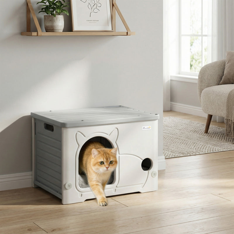 Cat House with Stackable Design for Indoor or Outdoor Use and Easy Cleaning Grey AOSOM