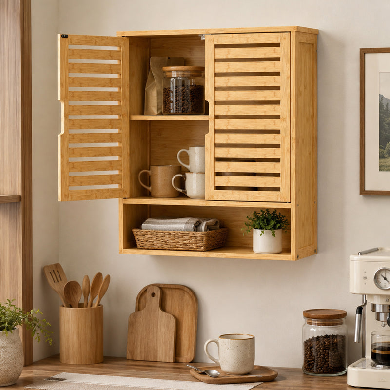Bathroom Wall Cabinet with Adjustable Shelf and Open Storage for Organised Sinks Oak