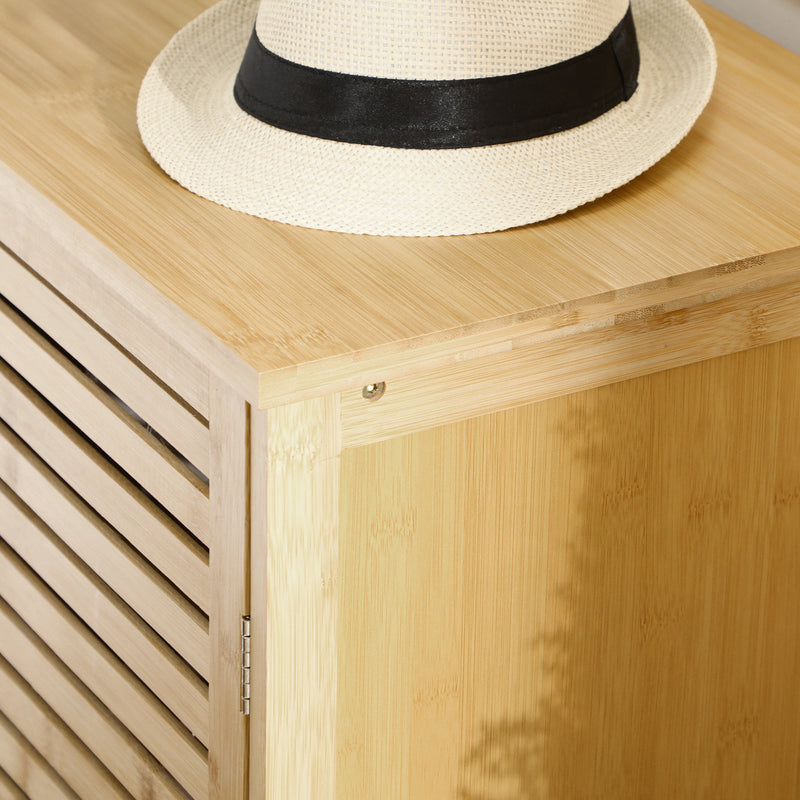 Bamboo 3 Door Shoe Storage Cabinet With 8 Shelves For Organised Hallway Storage, Natural Wood Finish, Holds 16 Pairs, UK Size 11