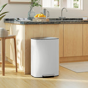 50L White Pedal Kitchen Bin with Soft Close Lid and Removable Inner Bucket for Home or Office