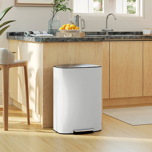 50L White Pedal Kitchen Bin with Soft Close Lid and Removable Inner Bucket for Home or Office