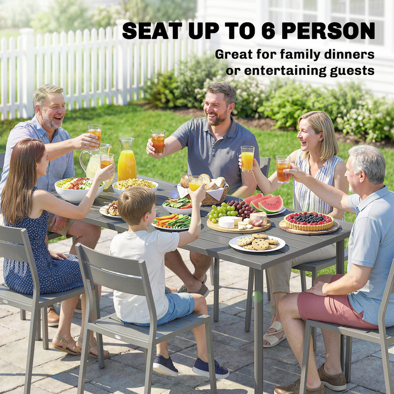 Garden Dining Table for 6 with Weatherproof Metal Frame and Easy Clean Slatted Top Dark Grey