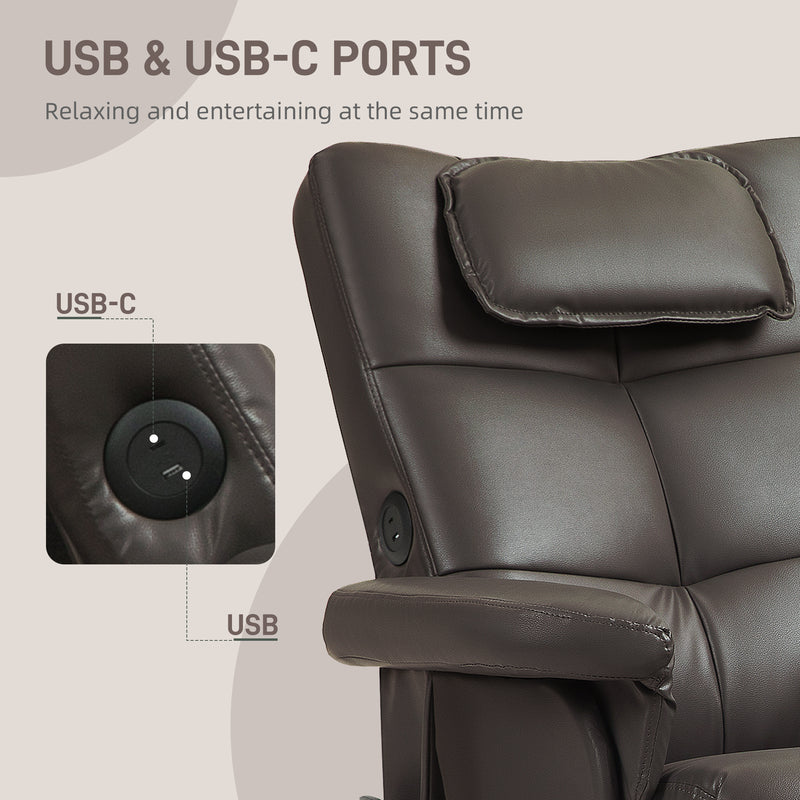 Brown Faux Leather Massage Recliner Chair with Storage Ottoman Footstool by HOMCOM