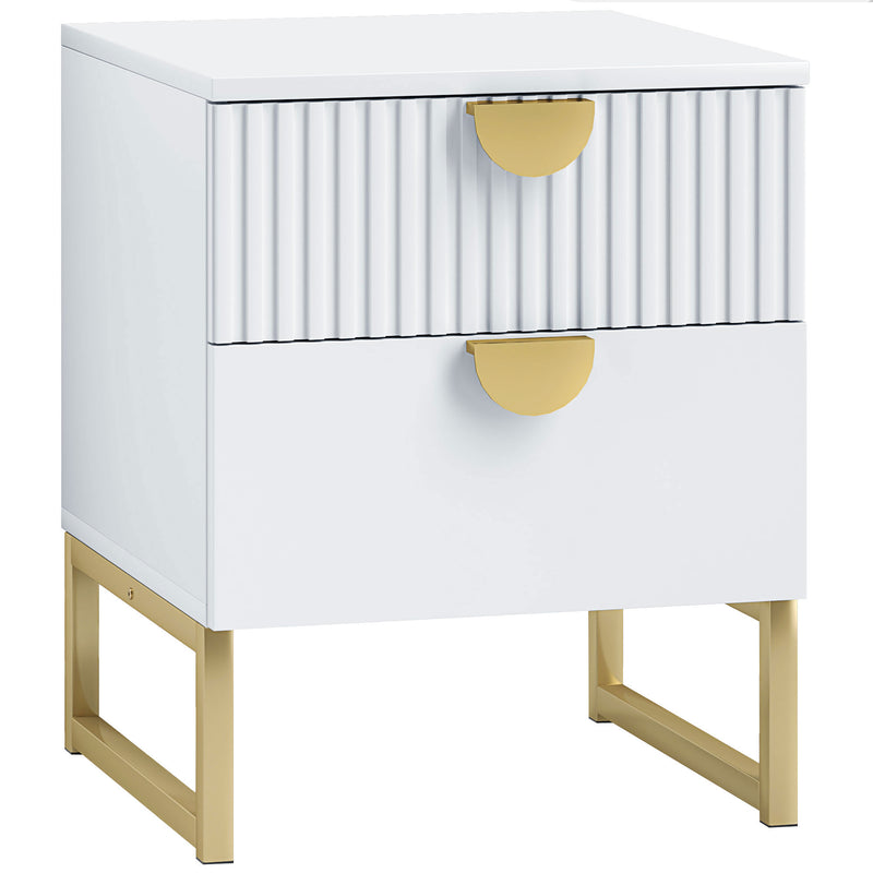 White 2 Drawer Bedside Table with Gold Legs Elegant Design by HOMCOM