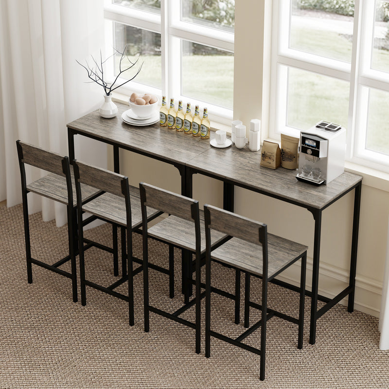 3 Piece Industrial Bar Table Set with Stools and Backrests for Small Dining Areas Grey
