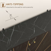 Modern Sideboard Storage Cabinet With Adjustable Shelves For Home Organisation, Black Marble Tone