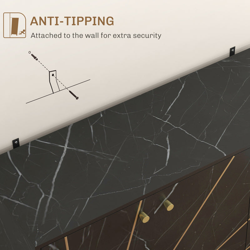 Modern Sideboard Storage Cabinet With Adjustable Shelves For Home Organisation, Black Marble Tone