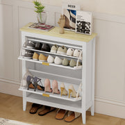 Shoe Storage Cabinet for Narrow Hallways with 2 Flip Drawers and Adjustable Shelves White Oak 80 x 24 x 95.5 cm Homcom