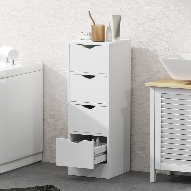 Bathroom Storage Cabinet with Four Drawers for Small Spaces Slim Design White AOSOM