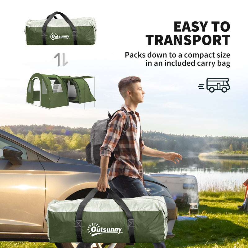 6 Person Family Tent with Separate Living and Sleeping Areas for Comfortable Camping Green