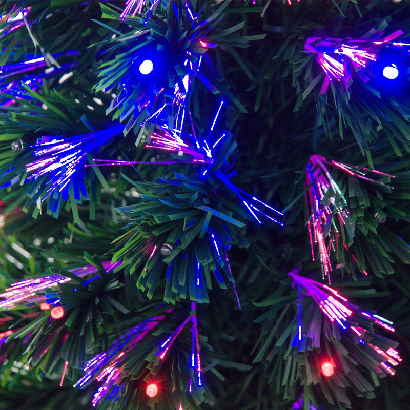 Close-up of blue, purple and red fibre optic lights on the branch tips