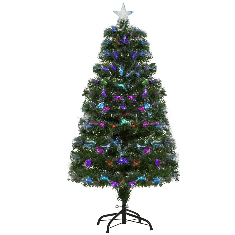 4ft green fibre optic Christmas tree with a silver star on a black metal stand