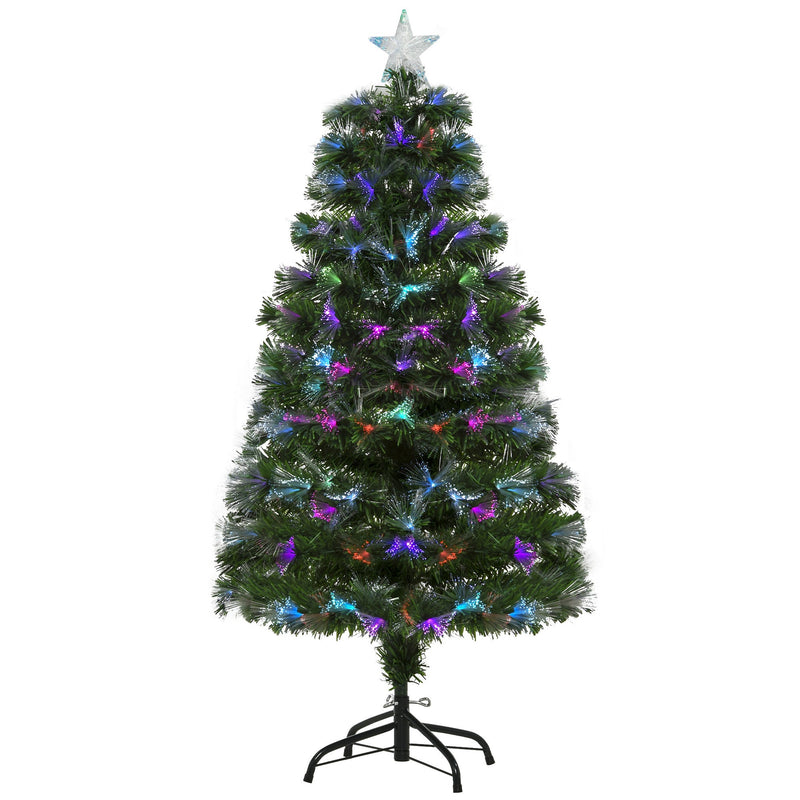 Front view of the 4ft green fibre optic Christmas tree with a star topper