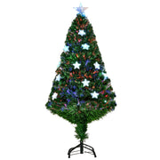 Studio view of the 4ft green fibre optic tree with star lights on a black metal stand