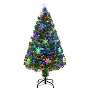 Studio view of the 4ft green tree with LED snowflakes on a black metal stand