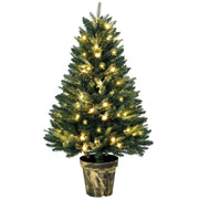 4ft pre-lit artificial Christmas tree with warm white LEDs in a black and gold pot base on a white background