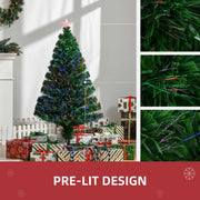 Pre-lit fibre optic tree among gifts with close-ups of the lit branch tips