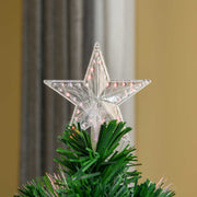 Close-up of the clear star topper on top of the tree