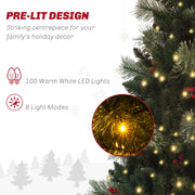Close-up of warm white LEDs on the tree with 100 LED lights and 8 light modes callout