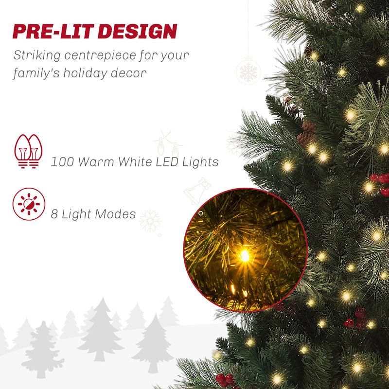 Close-up of warm white LEDs on the tree with 100 LED lights and 8 light modes callout