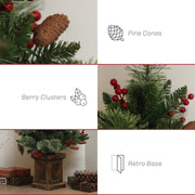 Detail panels of a pine cone, berry cluster and the retro base