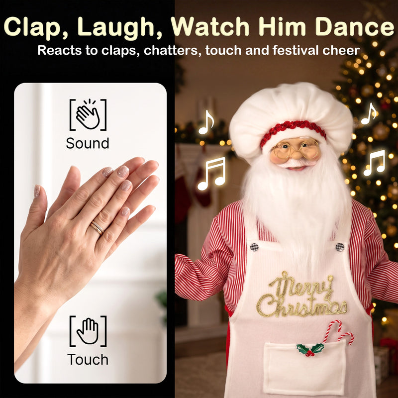 Sound and touch activation graphic beside the chef Santa figure
