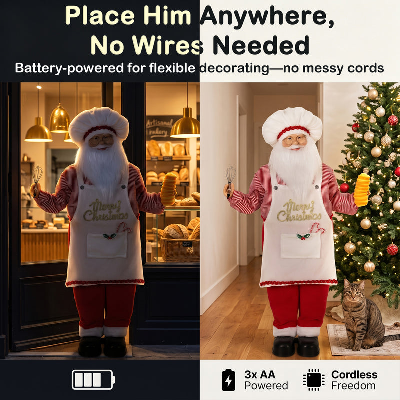 Battery-powered graphic showing 3 AA batteries and cordless placement