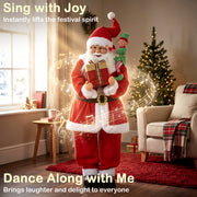Santa figure with music notes and a Dance Along with Me caption