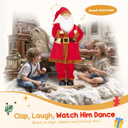 Sound-activated callout showing two children clapping to activate the singing Santa
