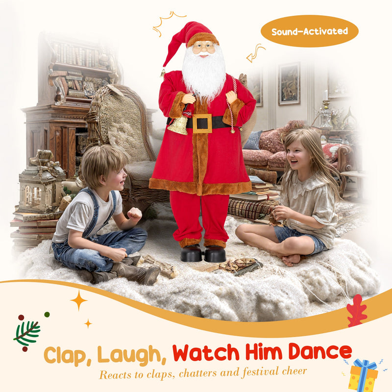 Sound-activated callout showing two children clapping to activate the singing Santa