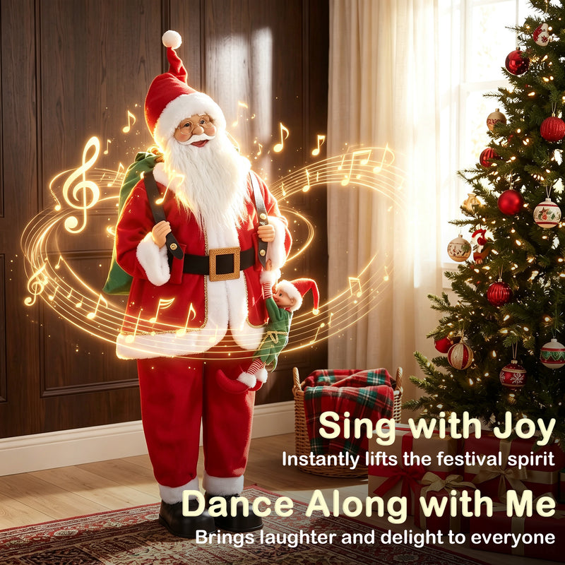 Santa figure with music notes and a Sing with Joy caption