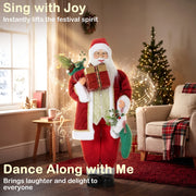 Santa figure with music notes and a Dance Along with Me caption