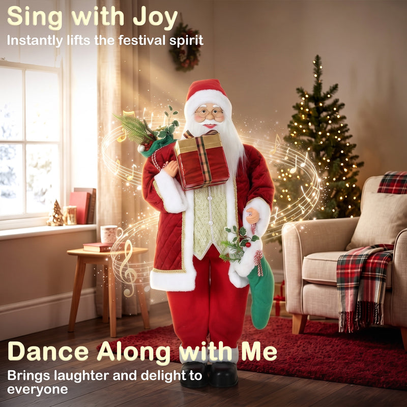 Santa figure with music notes and a Dance Along with Me caption