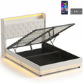 HOMCOM 4ft6 double ottoman bed frame, base raised showing the hydraulic lift and headboard shelf
