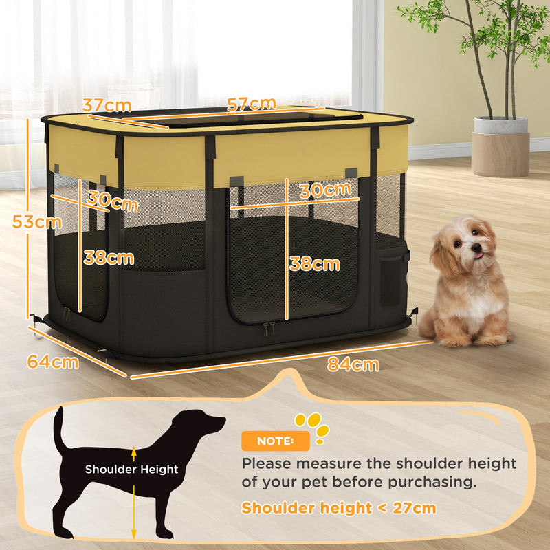 Foldable Dog Playpen with Storage Bag and Ground Stakes for Indoor and Outdoor Use, Yellow