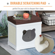 Cat House Bed with Soft Cushion and Removable Scratching Pad for Small Cats White AOSOM