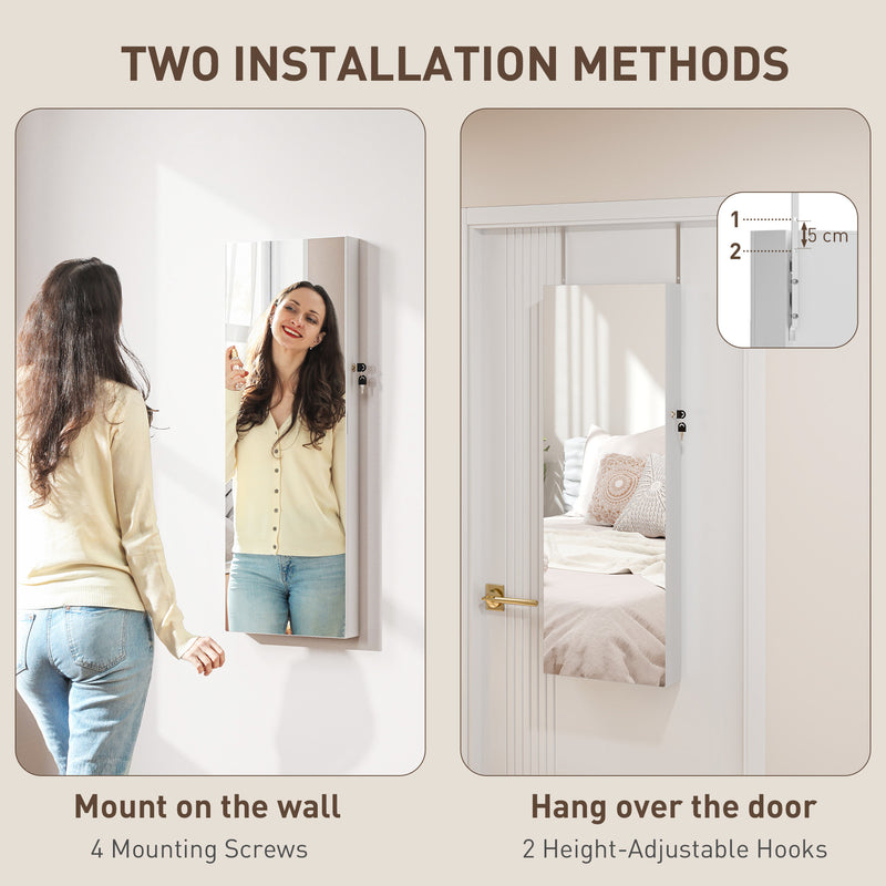 White Lockable Jewellery Cabinet with LED Lights and Black Lining 108 x 37cm by HOMCOM