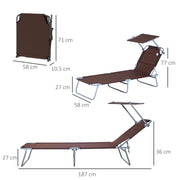 Brown 2 Piece Folding Sun Lounger Set with Adjustable Backrest and Sun Shade for Garden