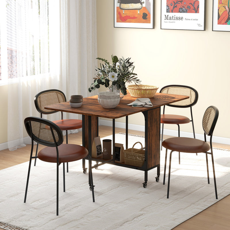 Industrial Style Extendable Drop Leaf Dining Table for 6 People with Storage Shelf Rustic Brown Black