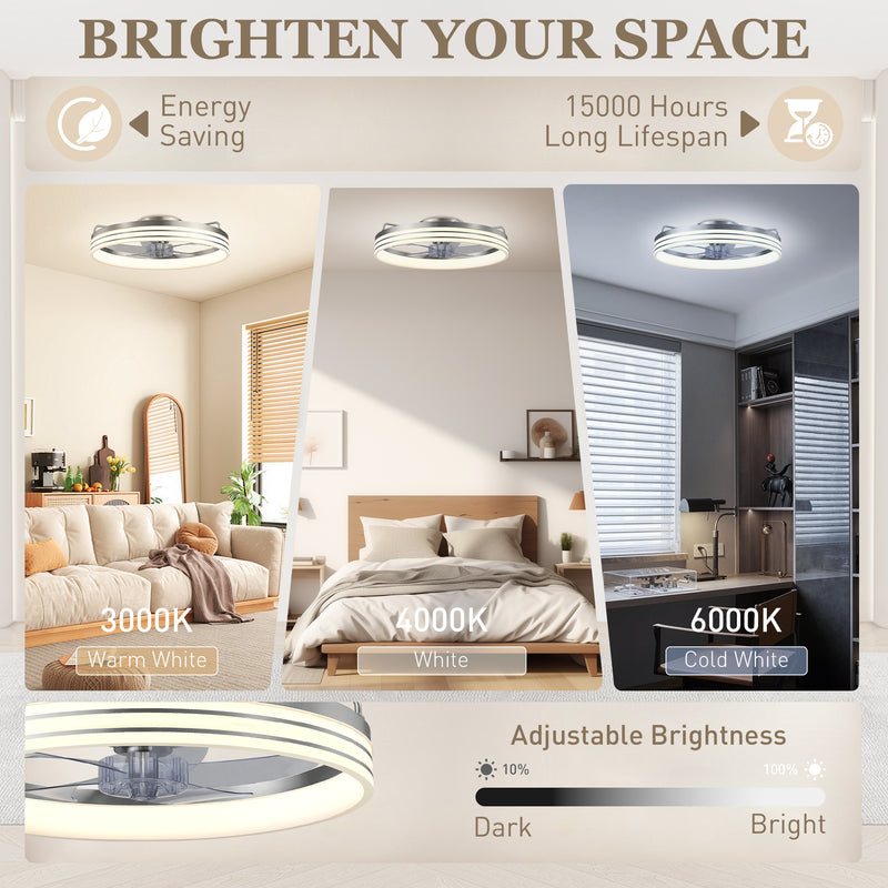 Smart Ceiling Fan With Adjustable Light and App Control for Year Round Home Comfort Silver Tone AOSOM