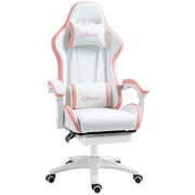 White and Pink Gaming Chair for Adults with Footrest Lumbar Support and Reclining Back
