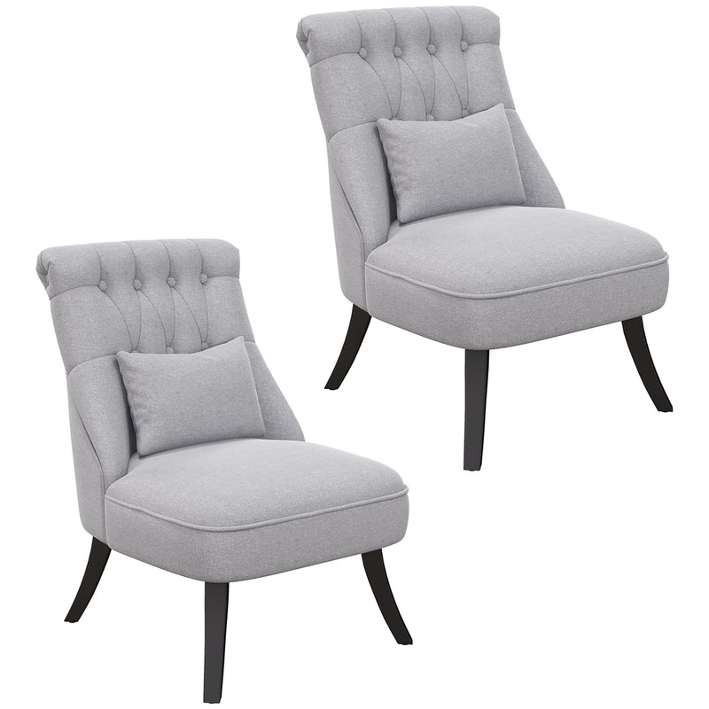 Set of 2 Upholstered Tub Chairs With Cushion and Wooden Legs Ideal for Living Room Grey