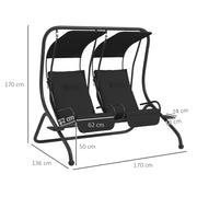 2 Seater Garden Swing Chair With Adjustable Canopy For Relaxing Outdoors Black
