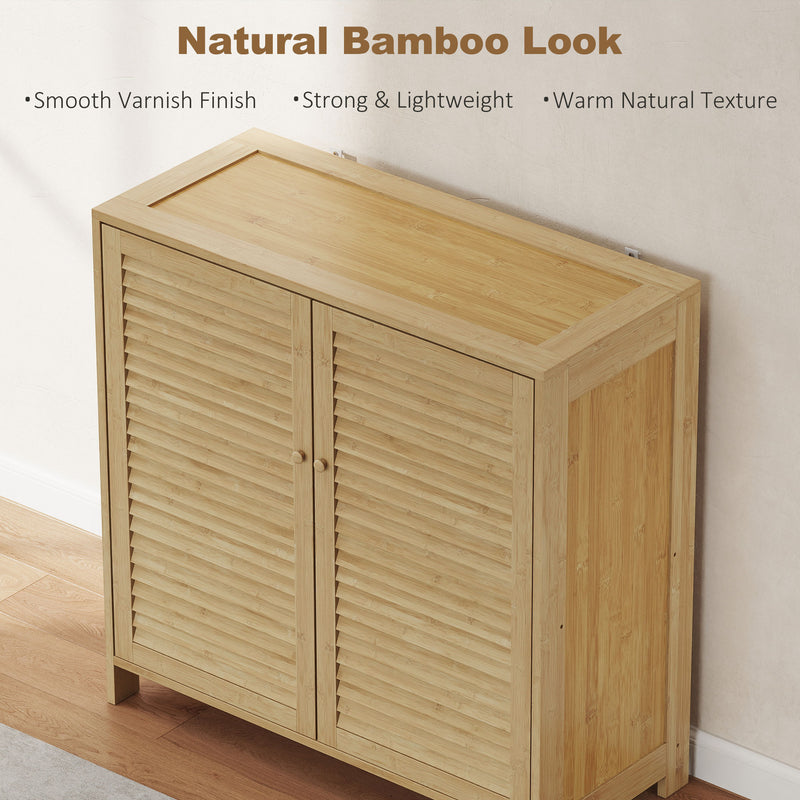 Shoe Storage Cabinet for Hallway Organisation with Adjustable Shelves Natural Wood Finish