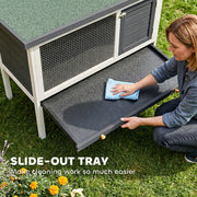 Wooden Outdoor Rabbit Hutch with Raised Base and Easy Clean Tray Grey White AOSOM
