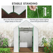 Mini Walk In Greenhouse 143 x 140cm with Shelves and Cover White by Outsunny