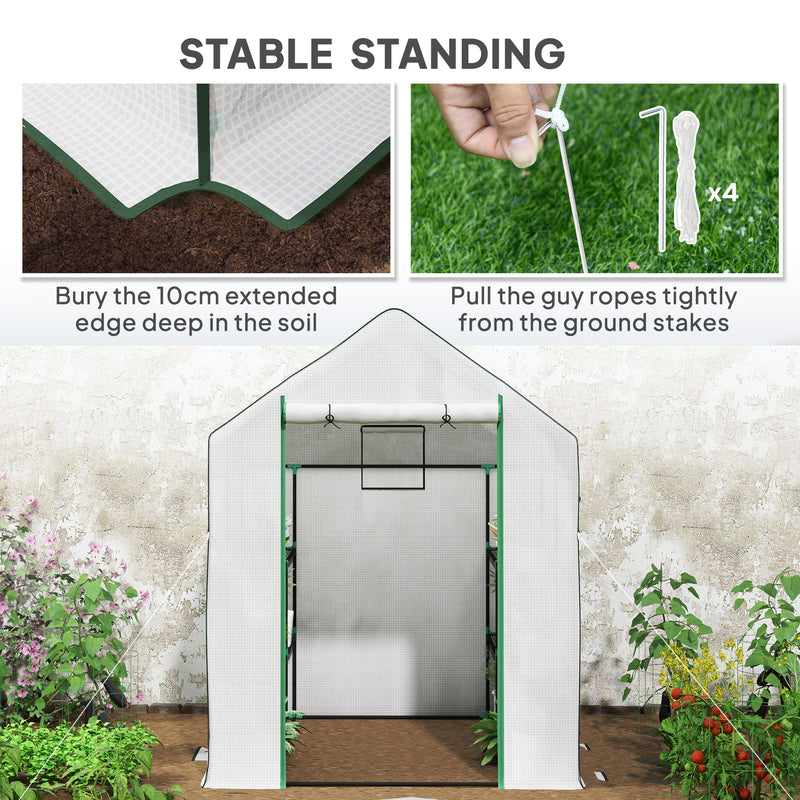 Mini Walk In Greenhouse 143 x 140cm with Shelves and Cover White by Outsunny