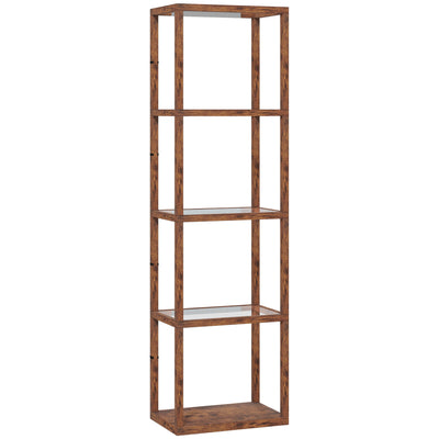 LED Floor Lamp with 4 Glass Shelves Dimmable Tall Light for Living Room Rustic Brown